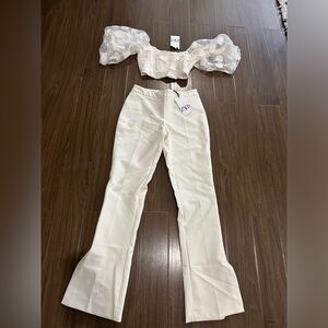 Zara organza cropped and cream pants